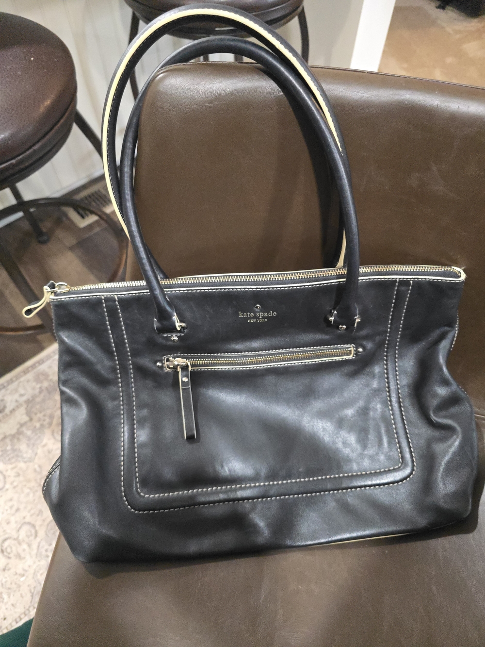 kate spade Black Leather Shoulder Bag with Gold Hardware